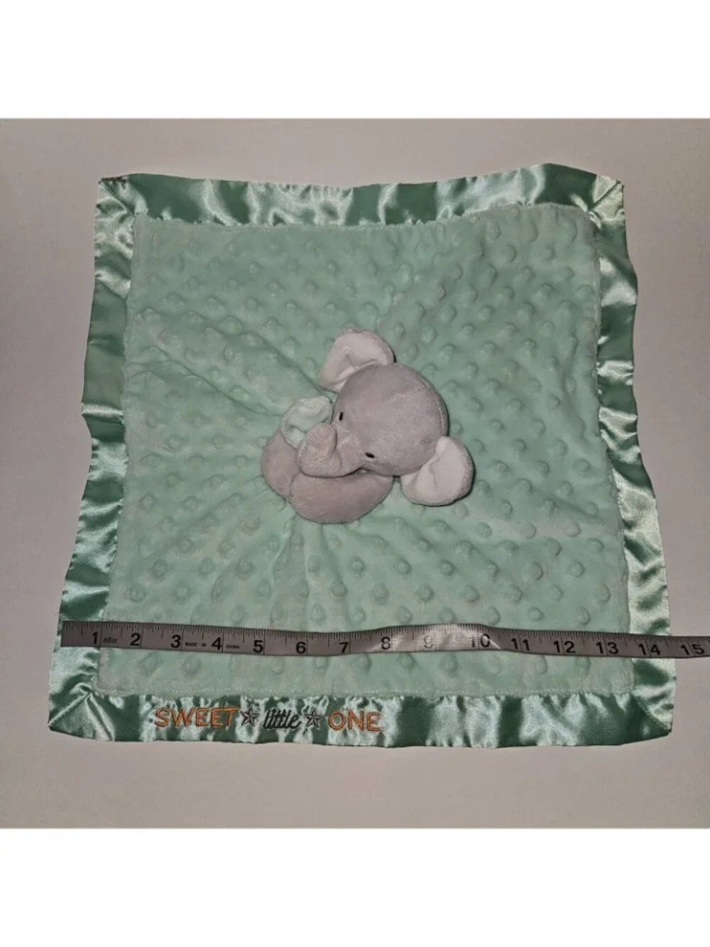 Carter's Child Mine Elephant Lovey Sweet Little One Rattle Minky Dots Satin READ